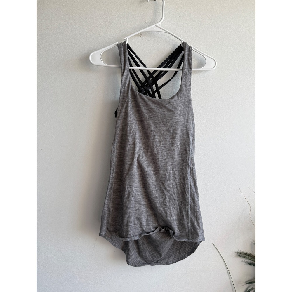 Lululemon Womens Strappy 2-in-1 Tank Top Heathered Grey Black‎ Size 4 Yoga Gym